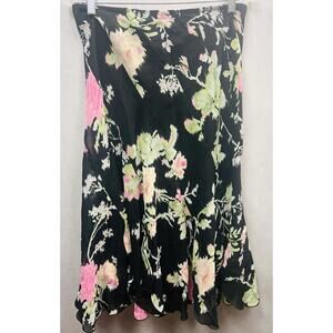 Betsey Johnson Y2K Vintage Black Green Pink Multi-Color Floral Skirt Size 10